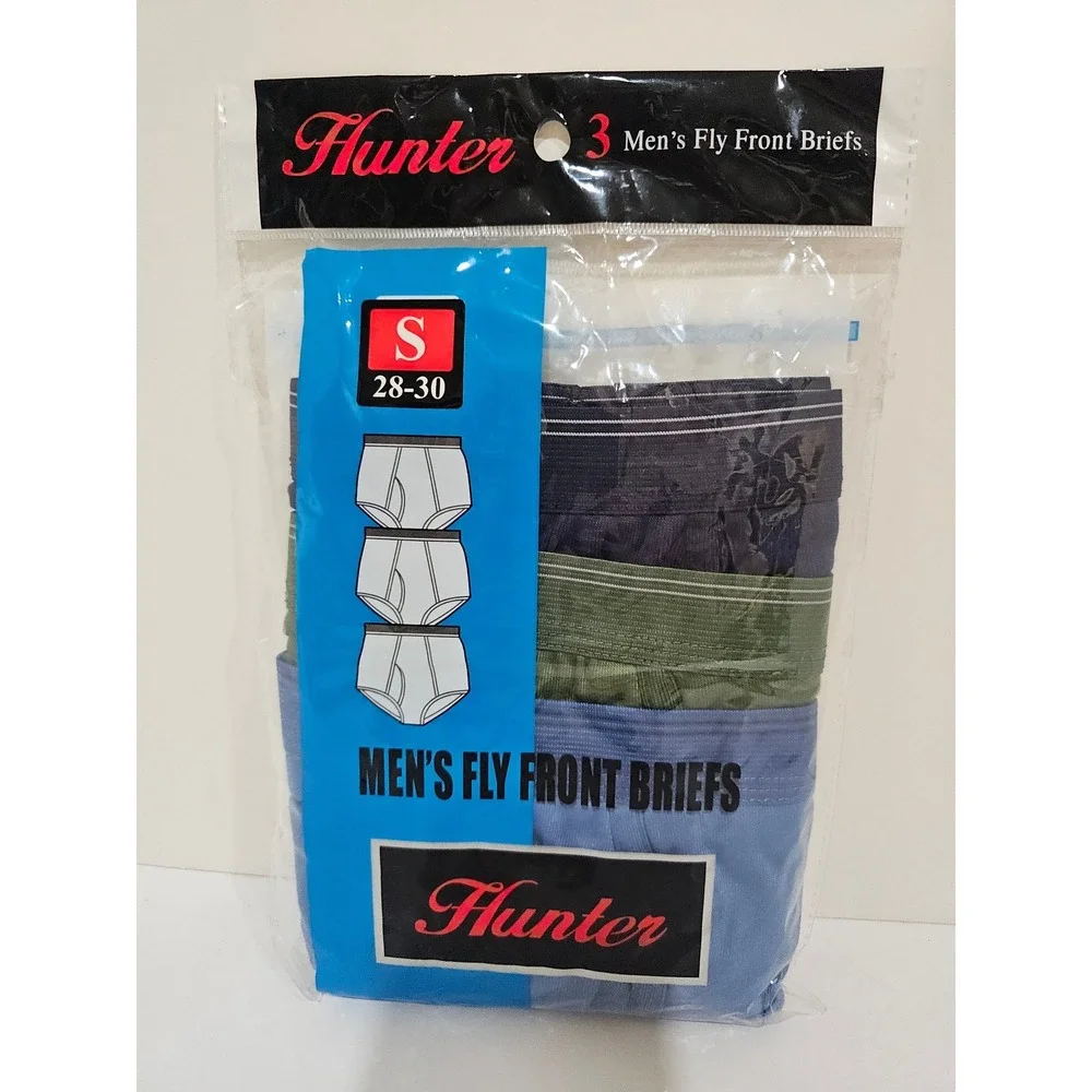 Hunter Mens 3 Pack Fly Front Briefs Blue Green Grey Cotton Blend M401/BH Small